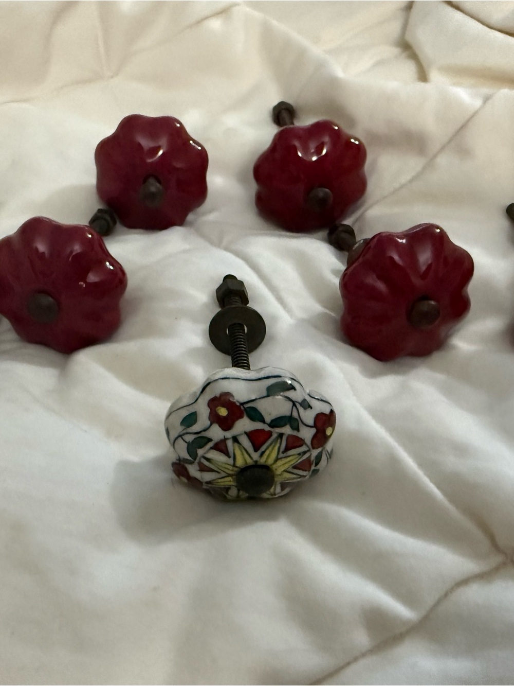 VintageCeramic Floral and Red Pumpkin Cabinet Knob Set - Decorative Drawer Pulls